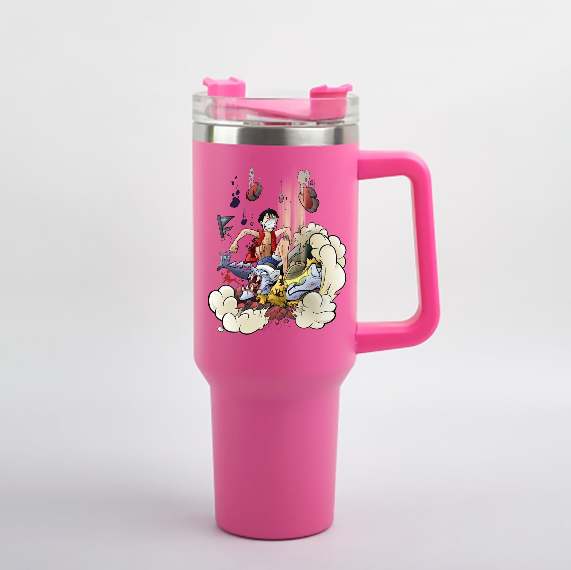 ワンピース モンキー・D・ルフィ ONE PIECE Monkey D. Luffy 1200mL車用タンブラー - クリスタルステッカー（プラスチックストロー付き）